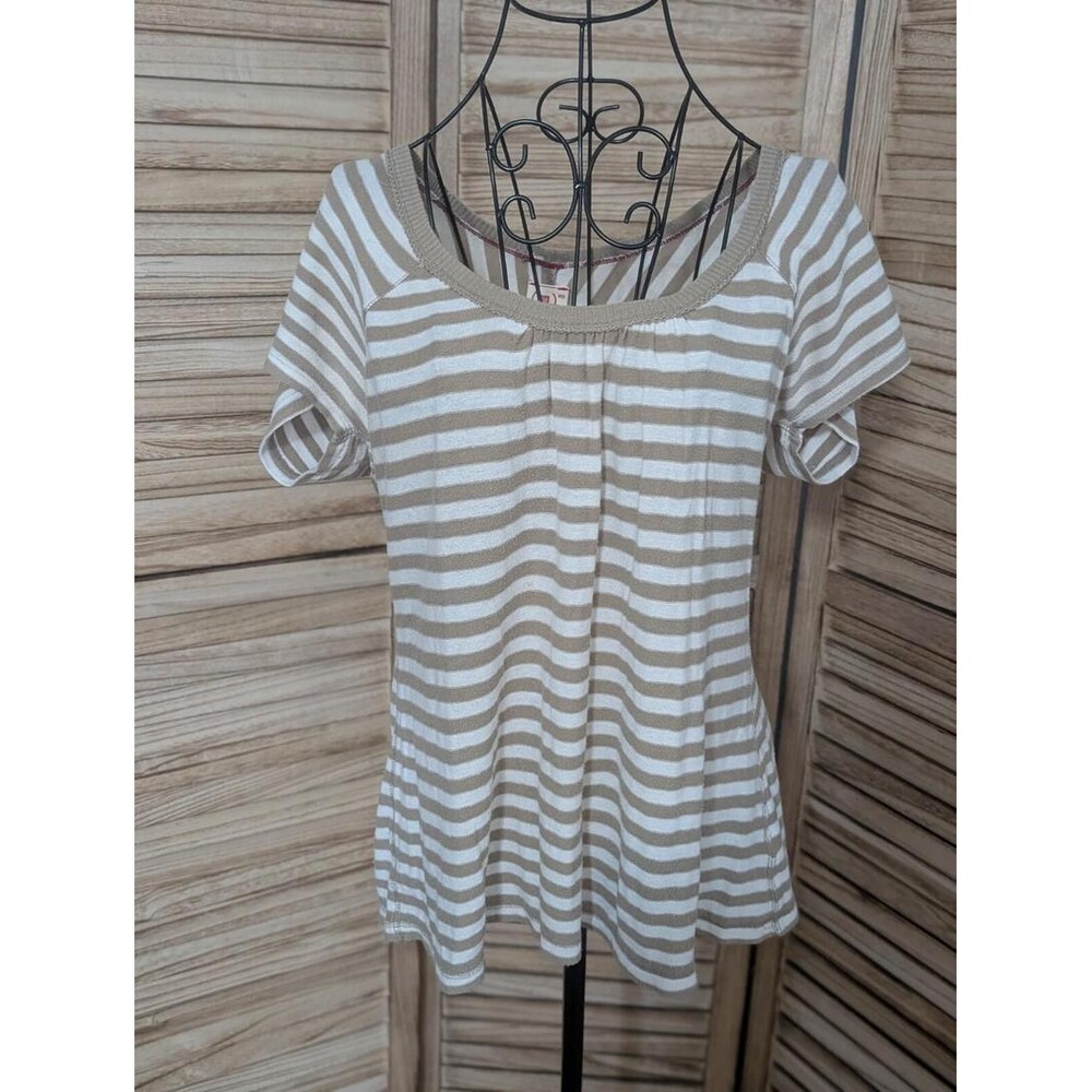 Gap Women Tee Size L beige Striped Short Sleeve T-Shirt Top